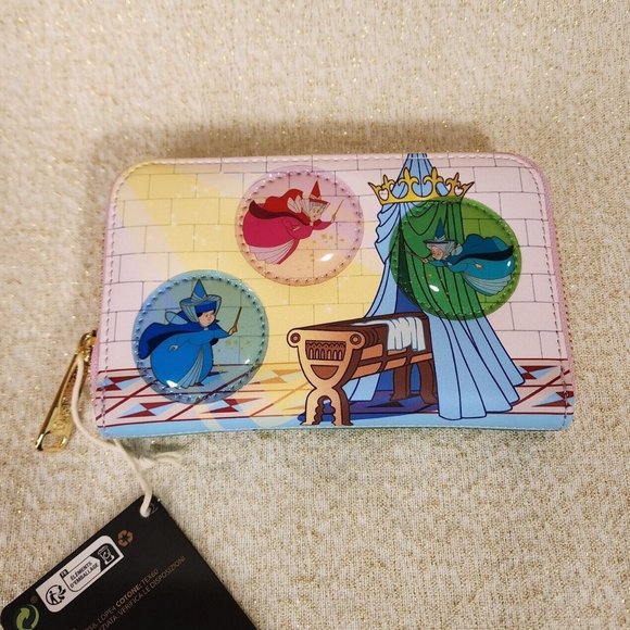 Loungefly Disney Sleeping Beauty Castle 3 Good Fairies Bubble Zip Wallet NEW - Picture 6 of 13